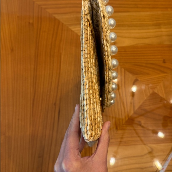 Woven Straw Mrs. Pearl-Trim Clutch - Natural - Picture 6 of 6